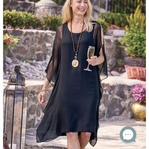 Soft Surroundings Icon Morlaix Silk Dress Black Petite Medium PM 2FA69